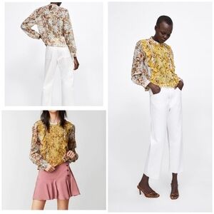 EUC Zara Woman Floral Eyelet Lace Embroidered Metallic Striped Blouse XS​​​​